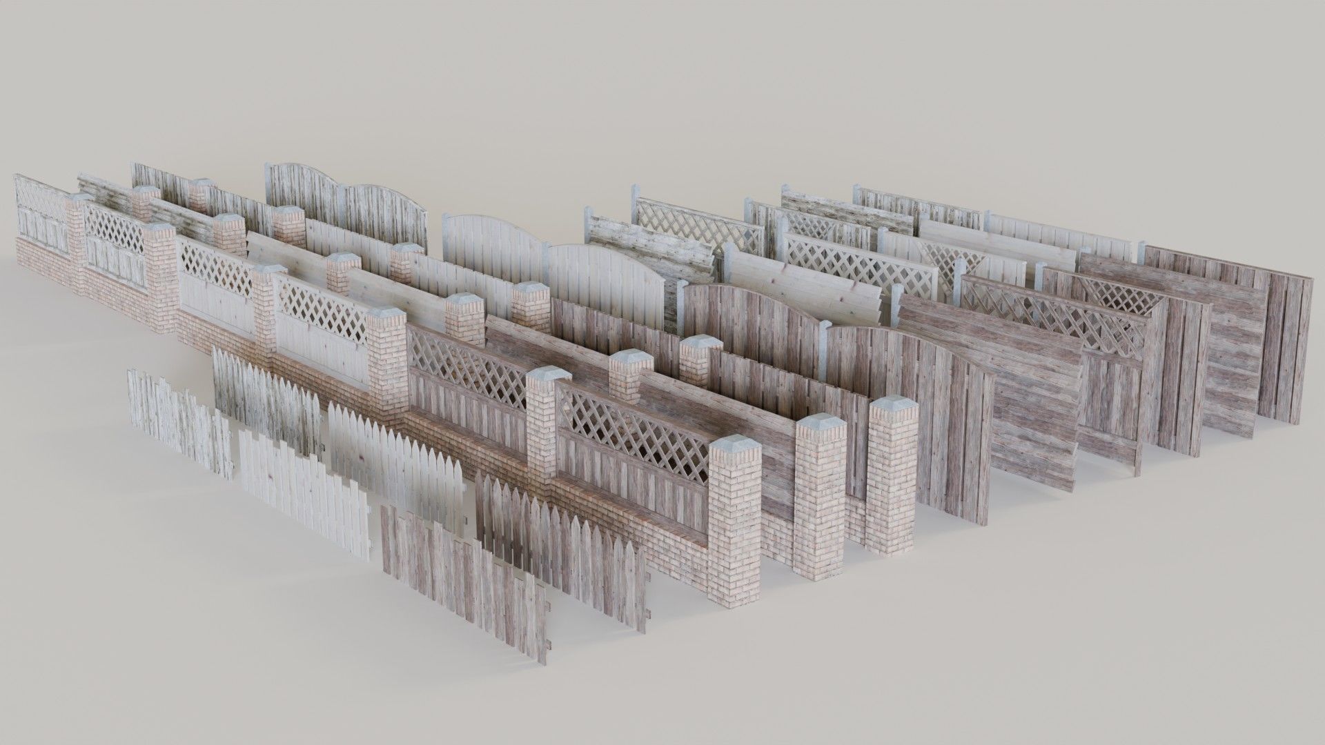 Modular Wooden Garden Fences Collection - 3D Model with Textures 3D model_12