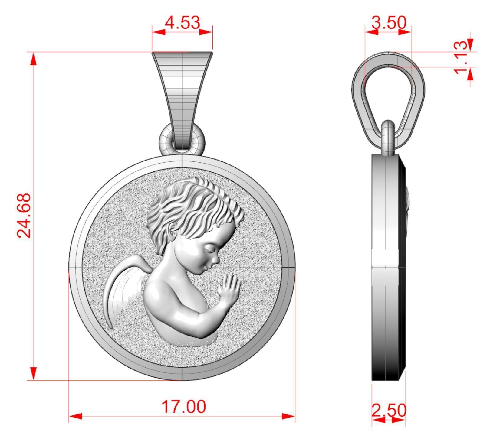 baby angel pendant 3D print model_5