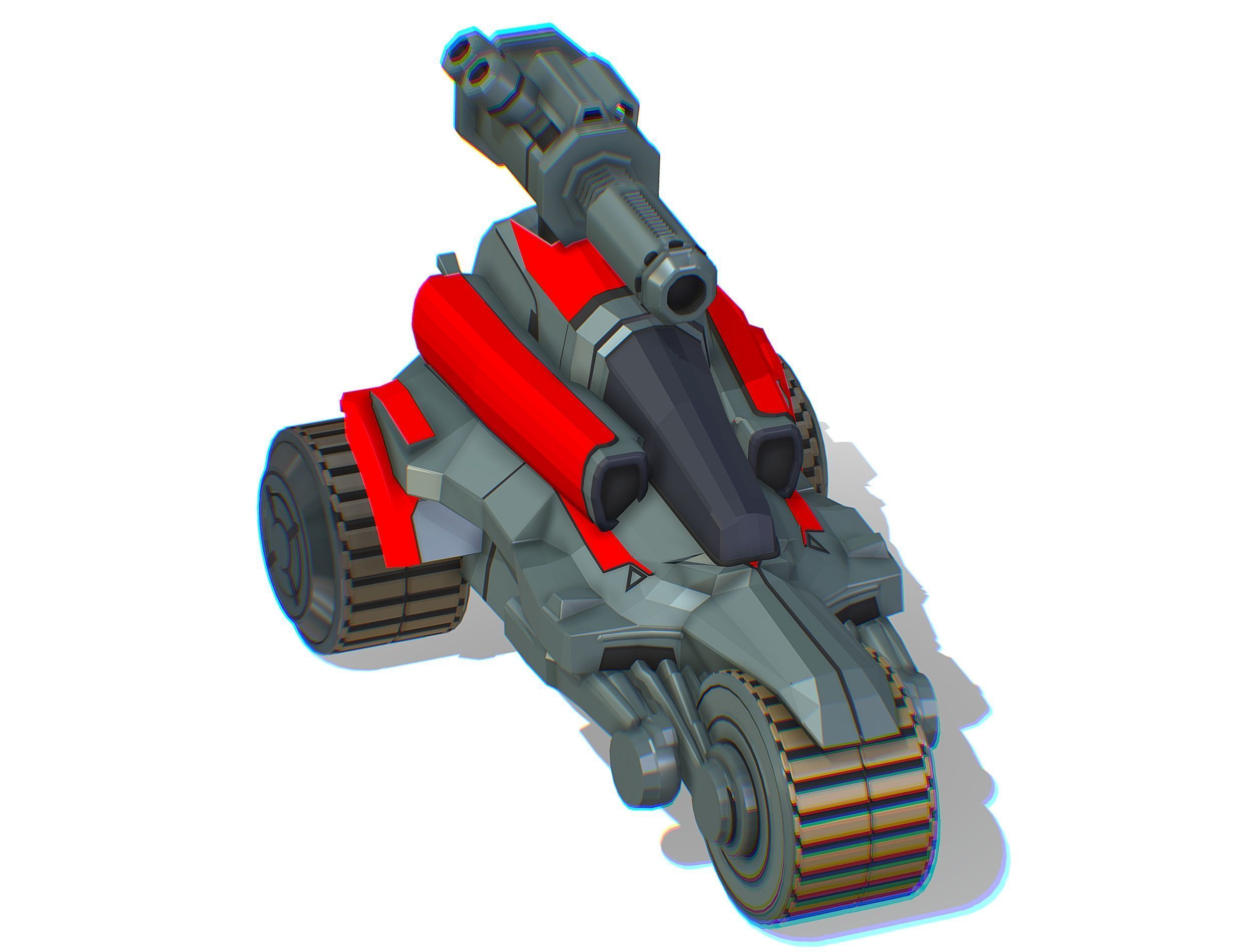 Animated Light Motorcycle with Big Gun on Roof Low-poly 3D model_9