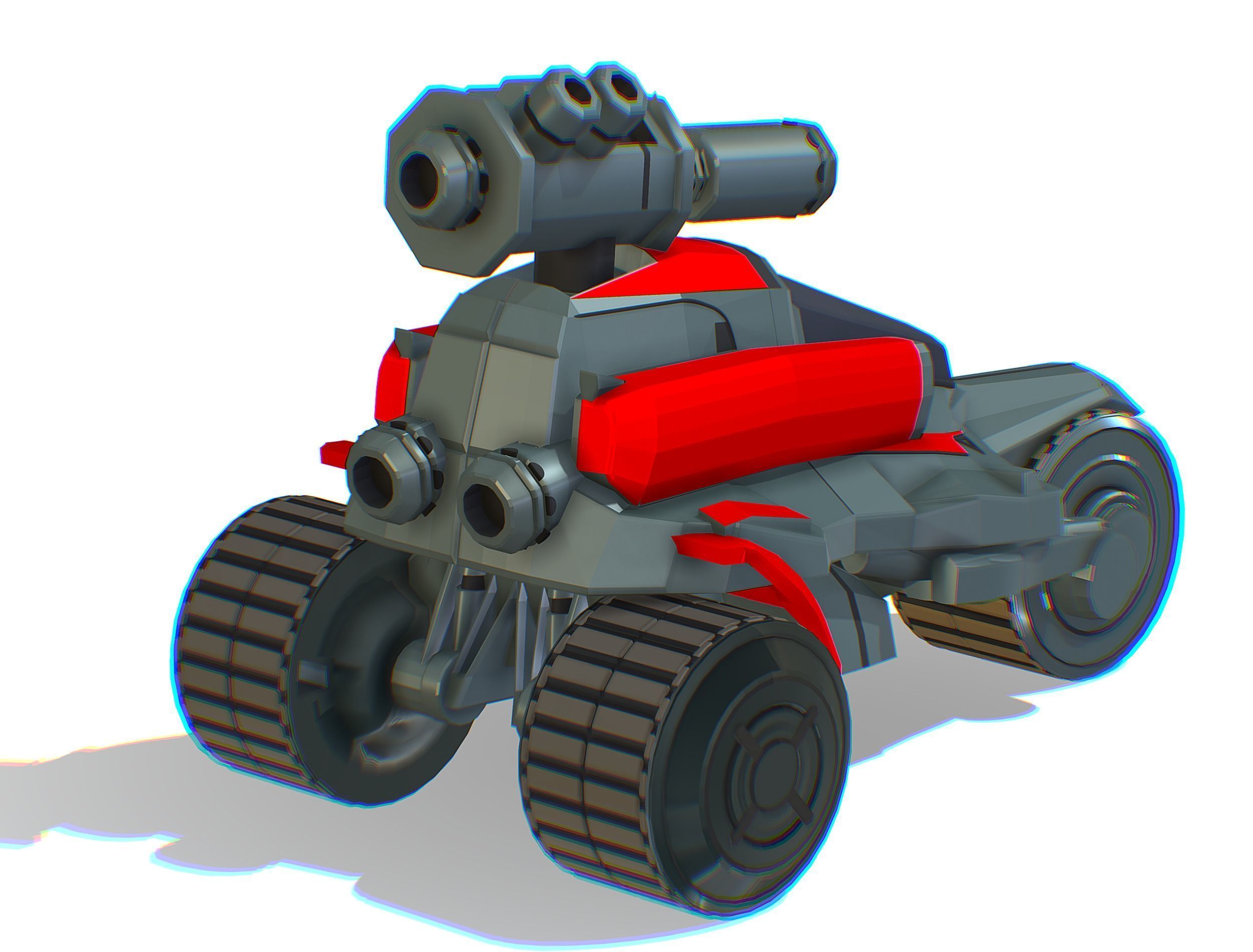 Animated Light Motorcycle with Big Gun on Roof Low-poly 3D model_14