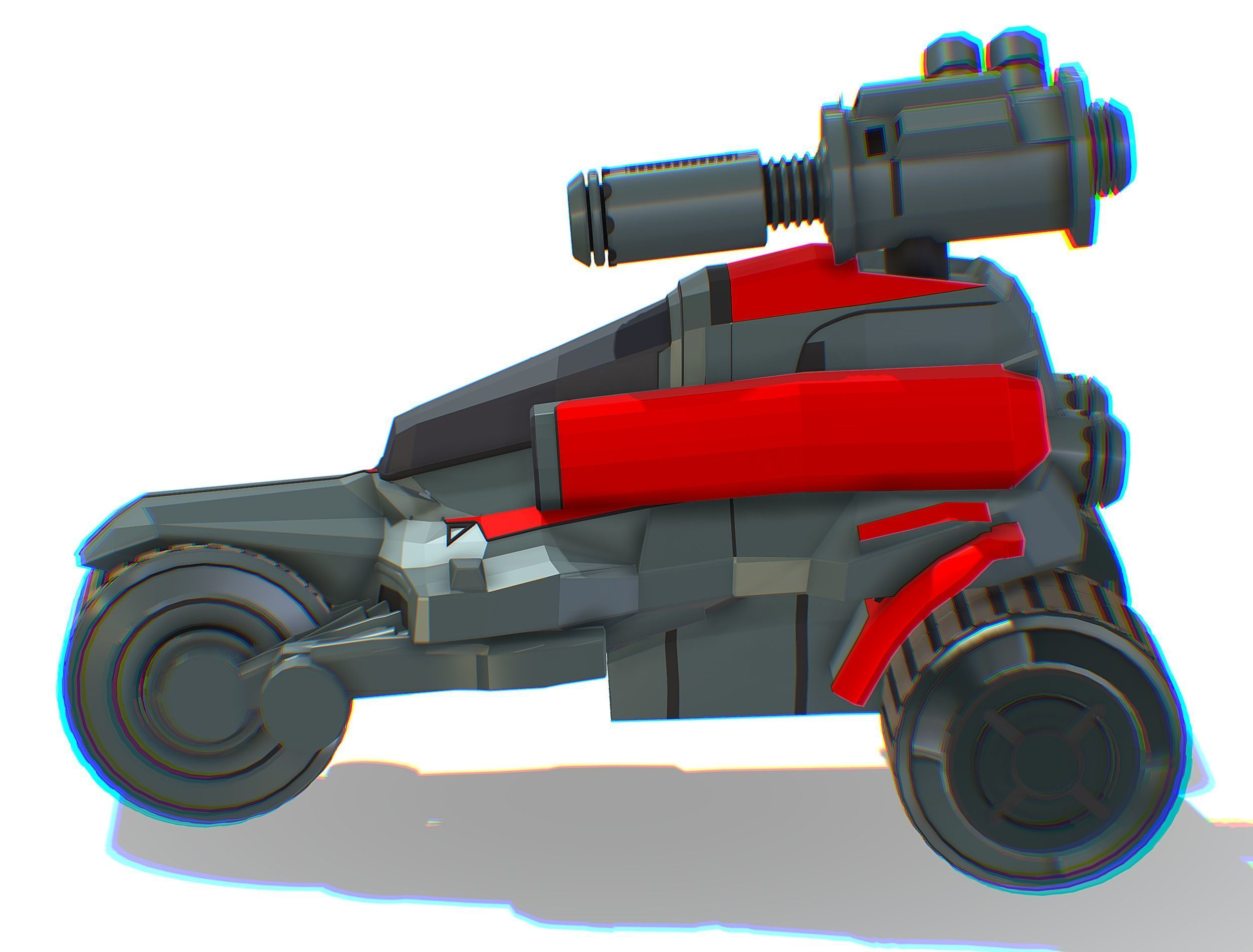 Animated Light Motorcycle with Big Gun on Roof Low-poly 3D model_20