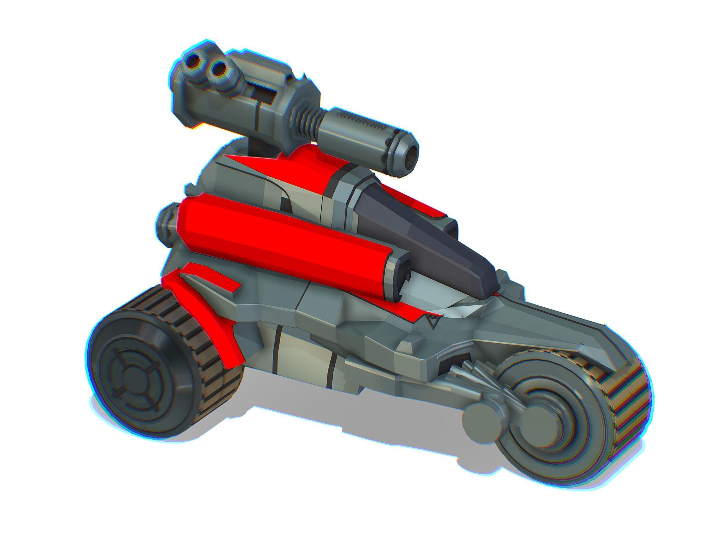 Animated Light Motorcycle with Big Gun on Roof Low-poly 3D model_11