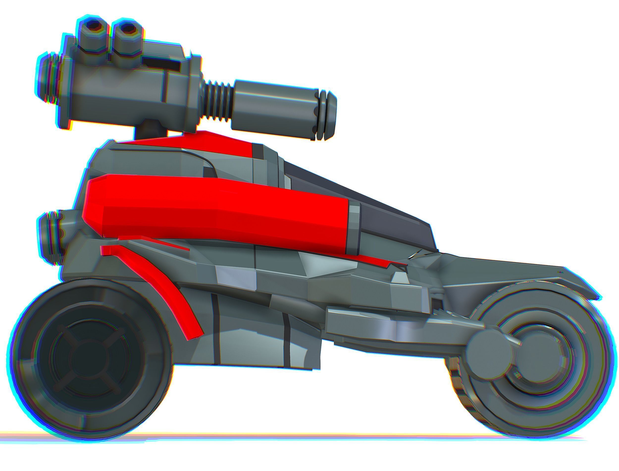 Animated Light Motorcycle with Big Gun on Roof Low-poly 3D model_24