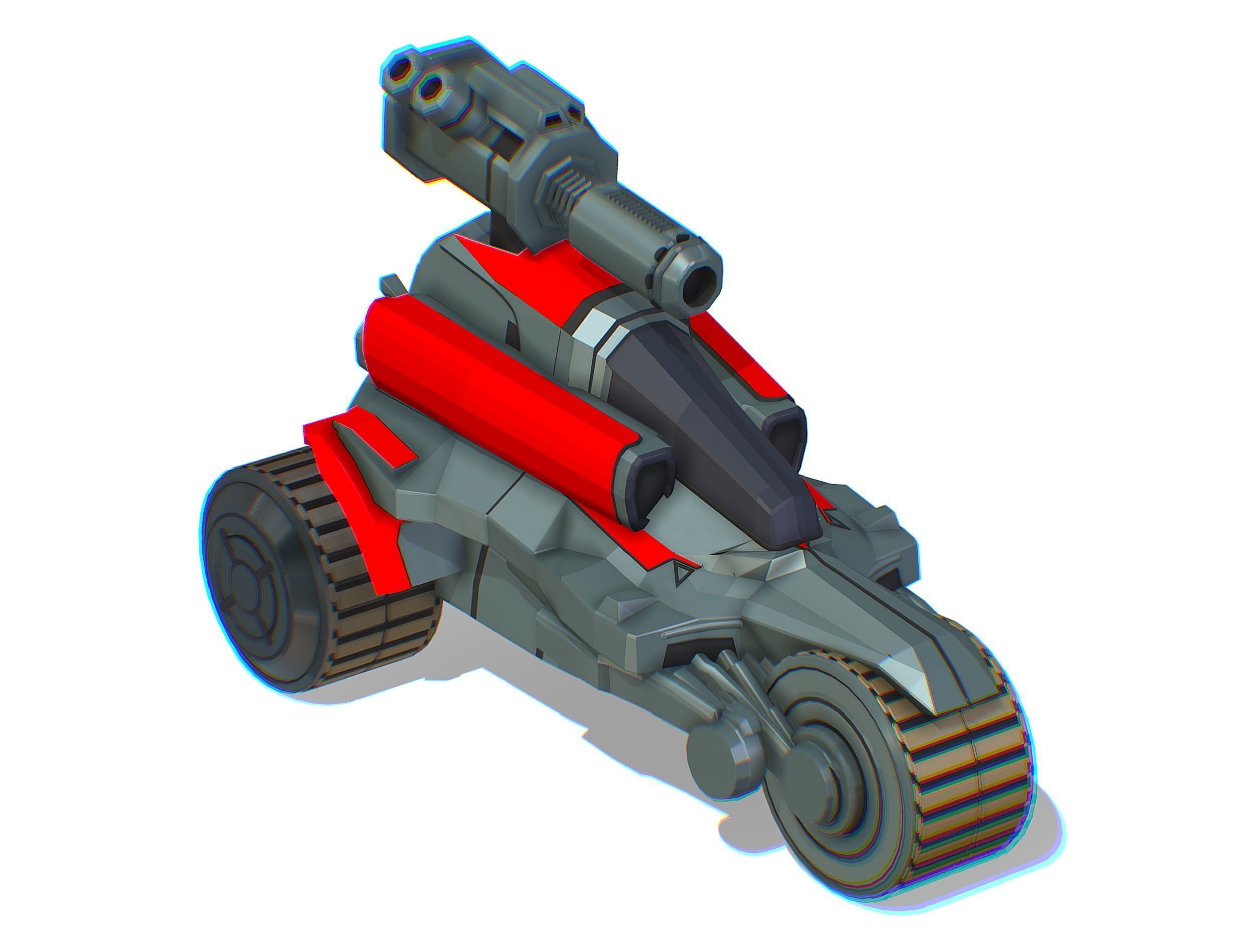 Animated Light Motorcycle with Big Gun on Roof Low-poly 3D model_10