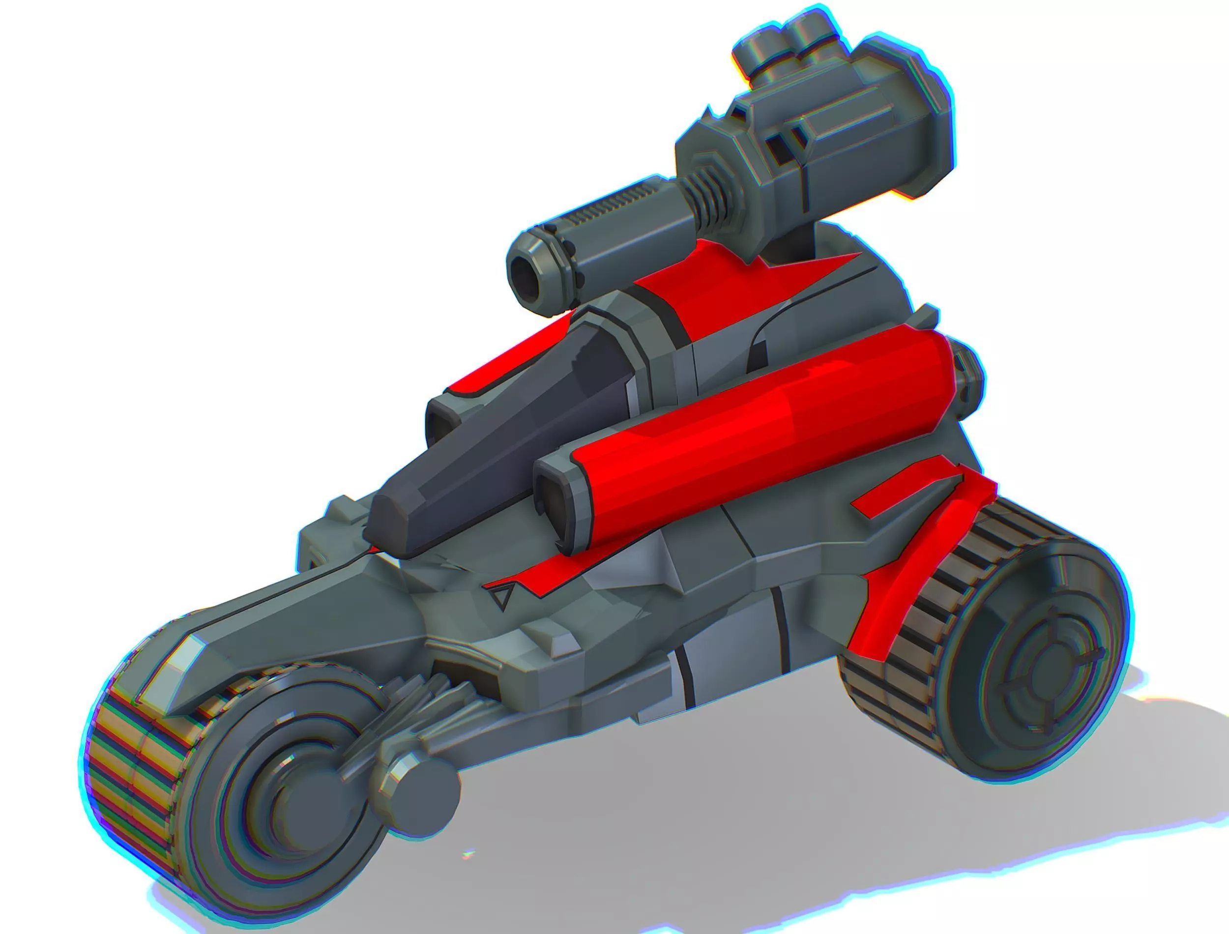 Animated Light Motorcycle with Big Gun on Roof Low-poly 3D model_0