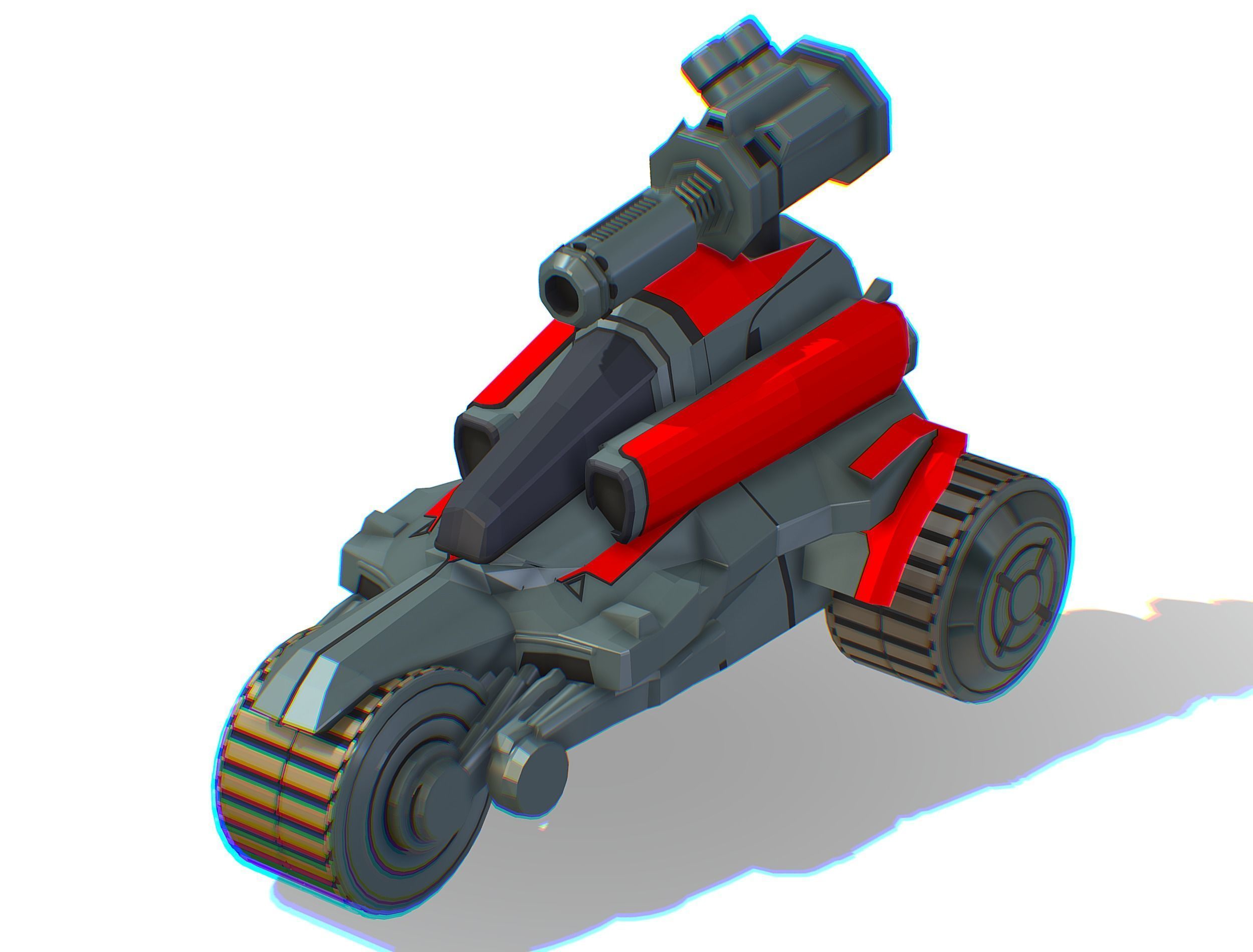 Animated Light Motorcycle with Big Gun on Roof Low-poly 3D model_4