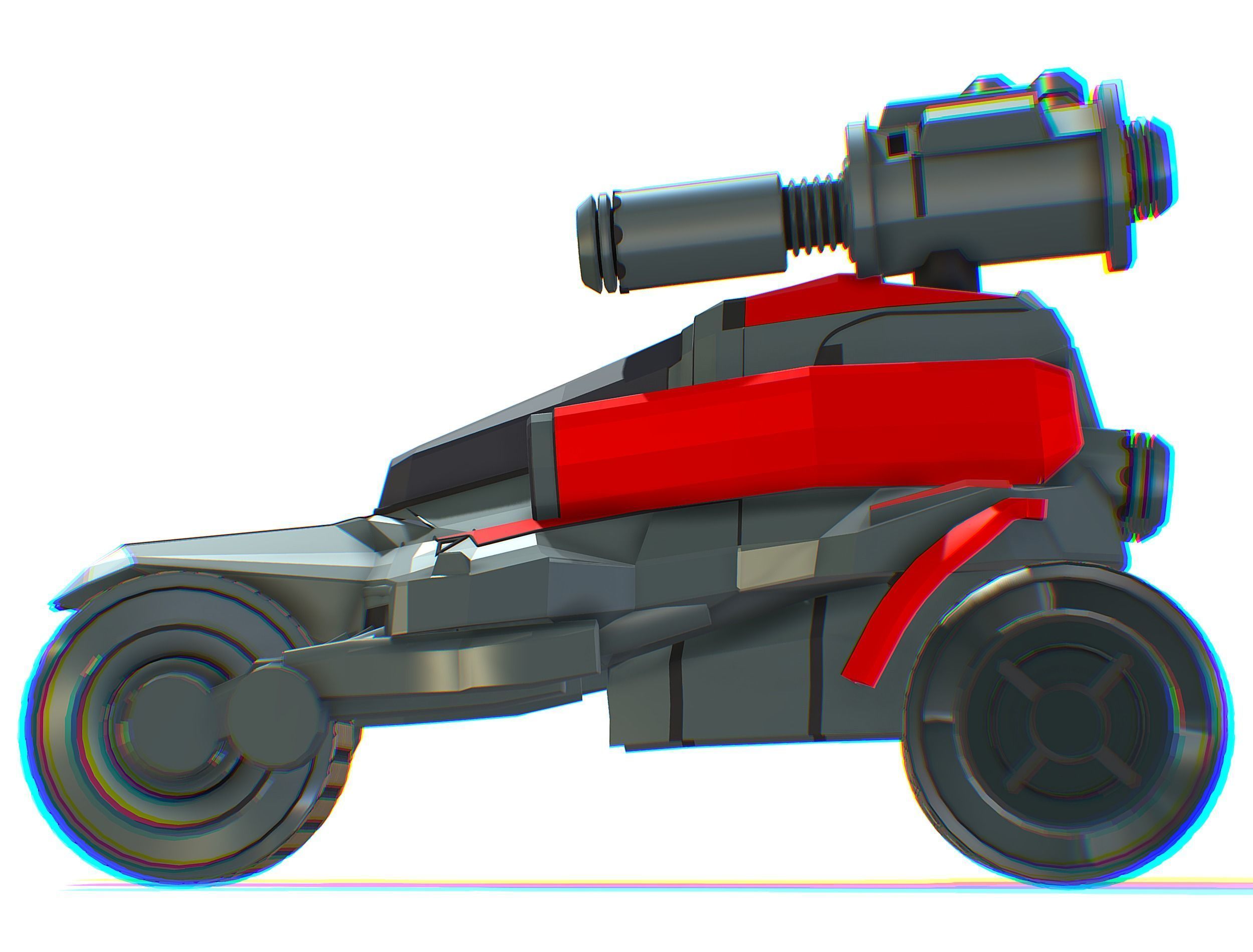 Animated Light Motorcycle with Big Gun on Roof Low-poly 3D model_22
