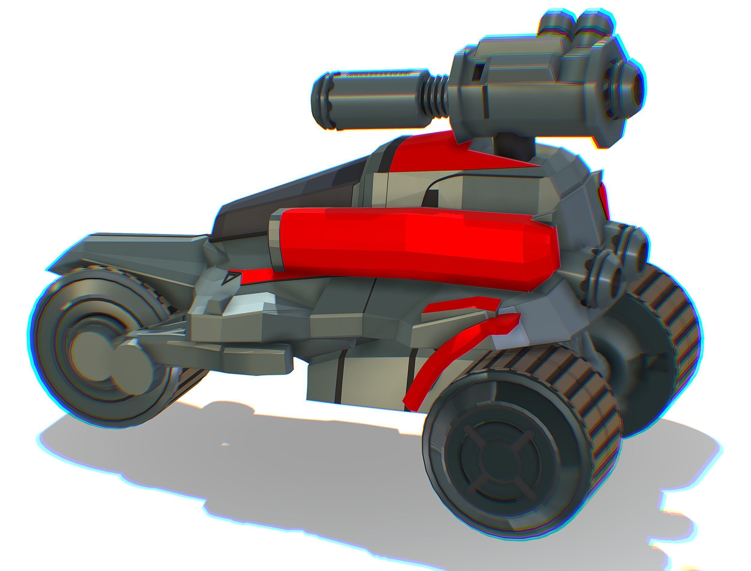 Animated Light Motorcycle with Big Gun on Roof Low-poly 3D model_19