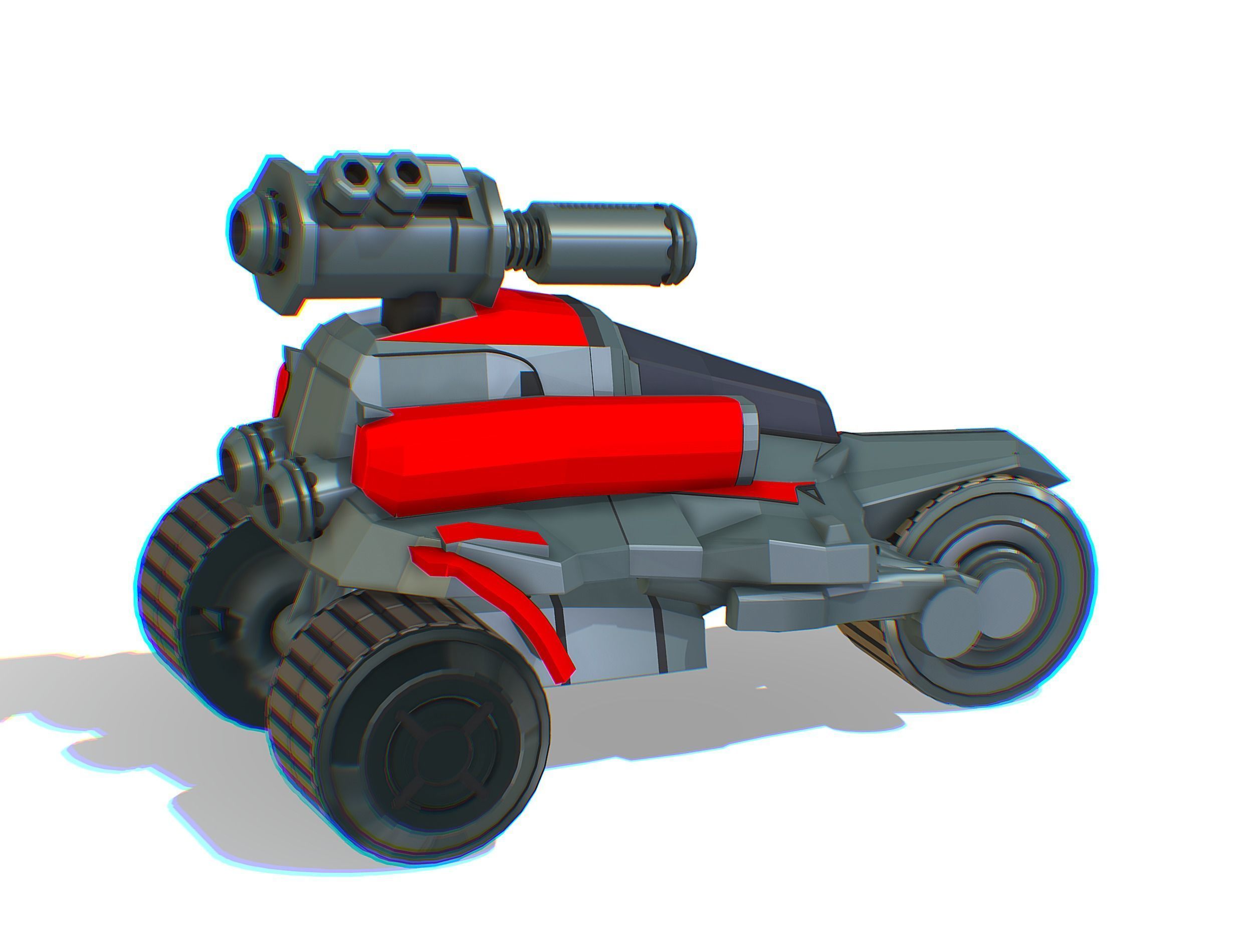 Animated Light Motorcycle with Big Gun on Roof Low-poly 3D model_13