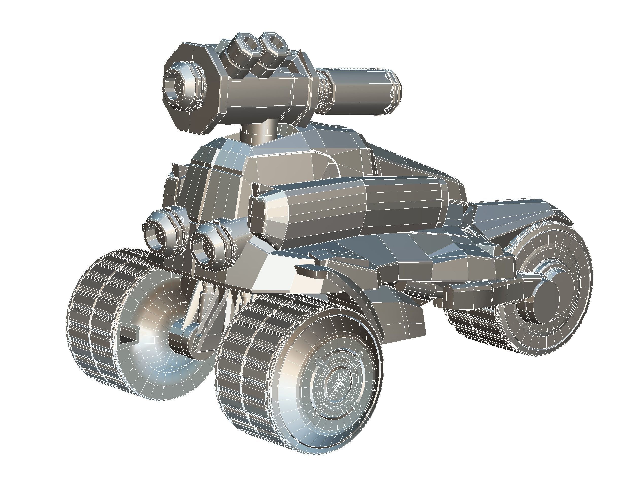 Animated Light Motorcycle with Big Gun on Roof Low-poly 3D model_33