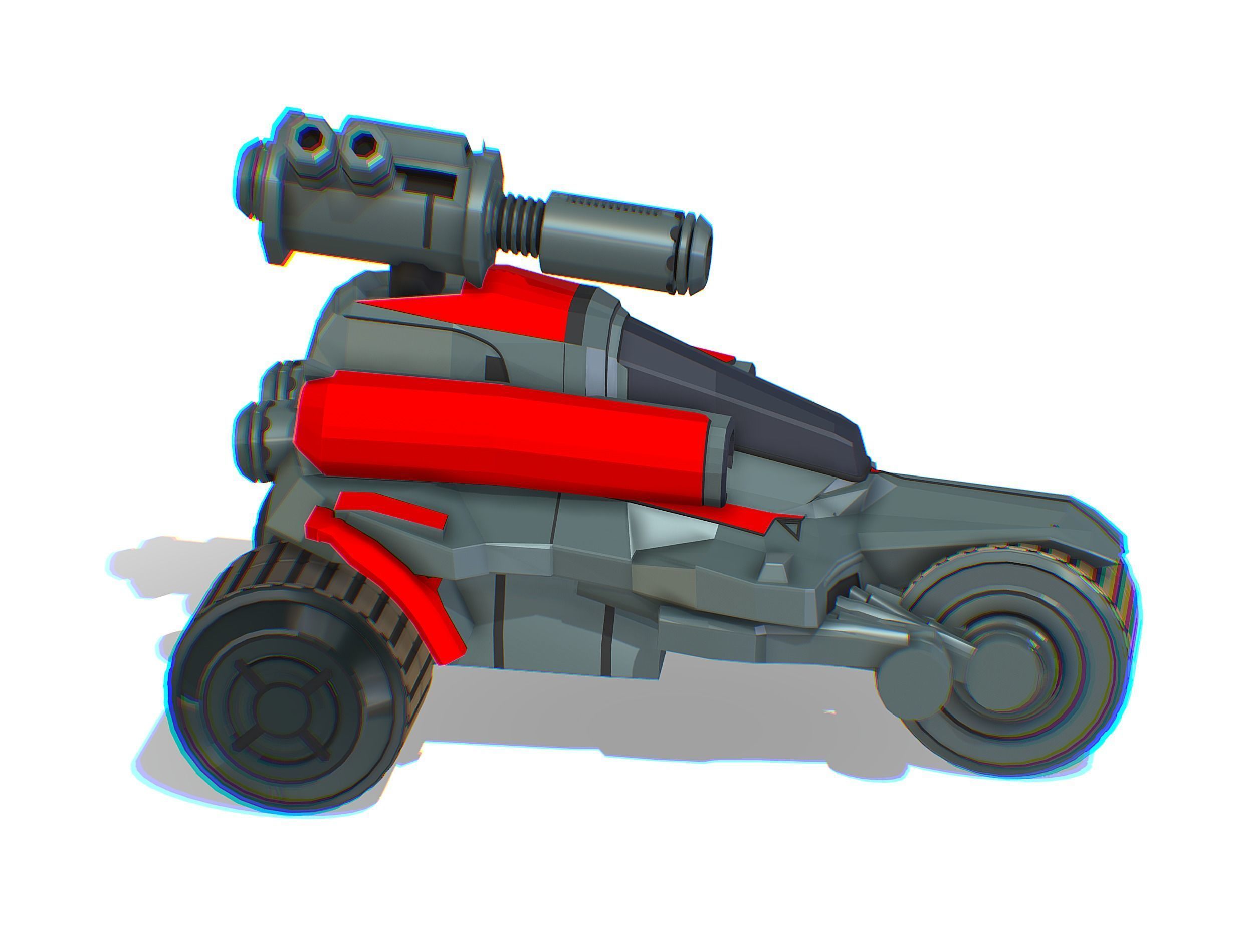 Animated Light Motorcycle with Big Gun on Roof Low-poly 3D model_12