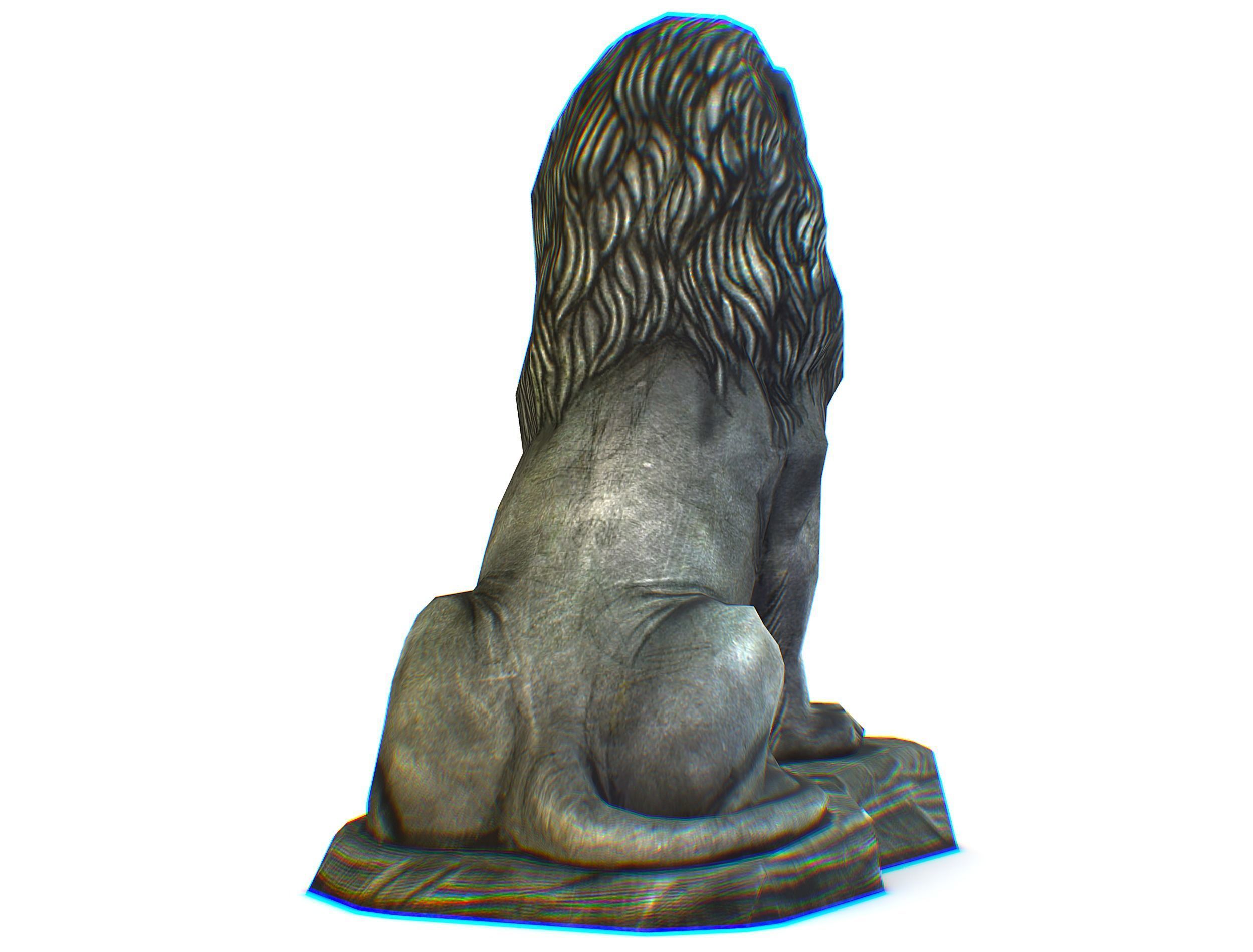Low Poly 3d Statue Lion Dark Metal Cast Iron Low-poly 3D model_6