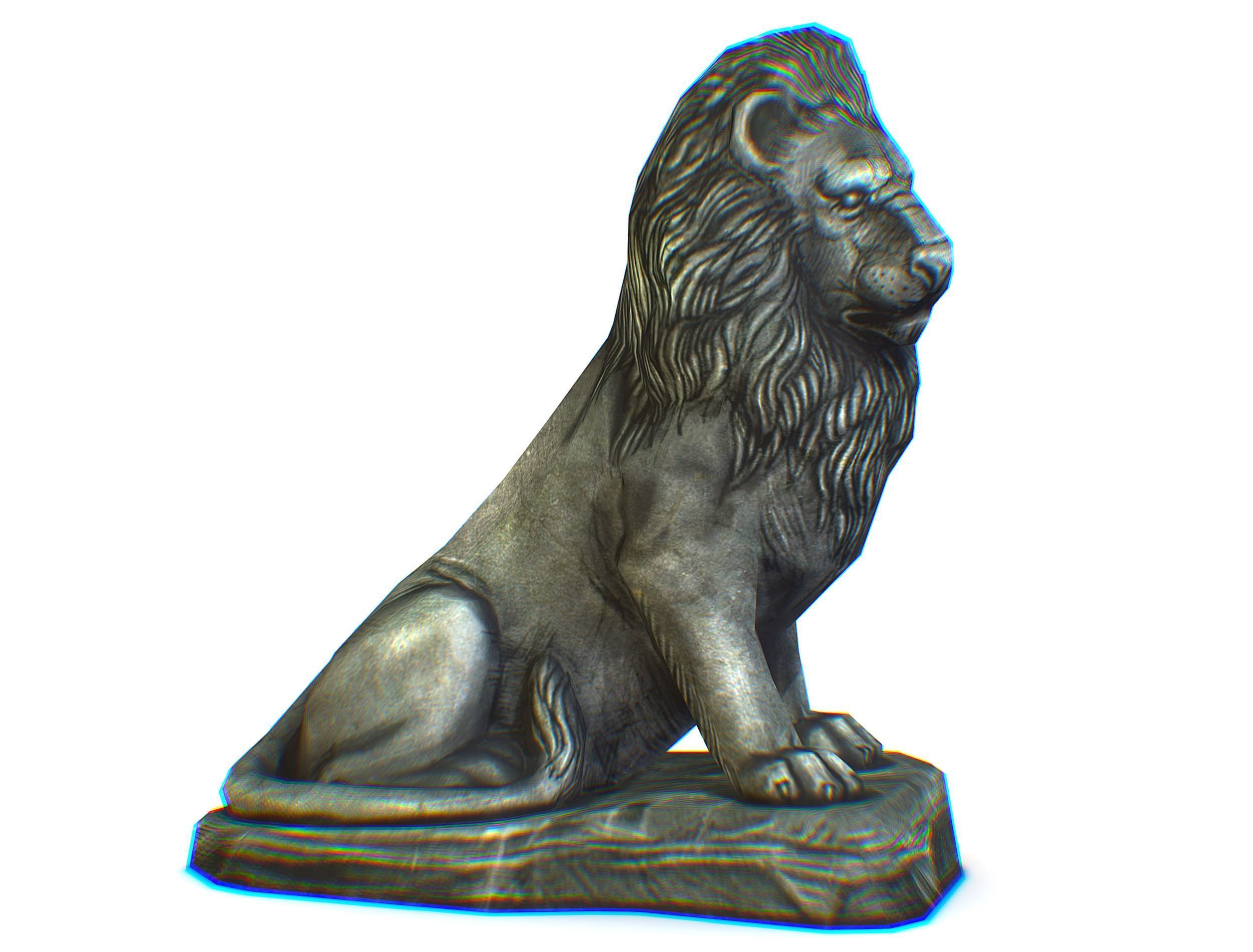 Low Poly 3d Statue Lion Dark Metal Cast Iron Low-poly 3D model_2