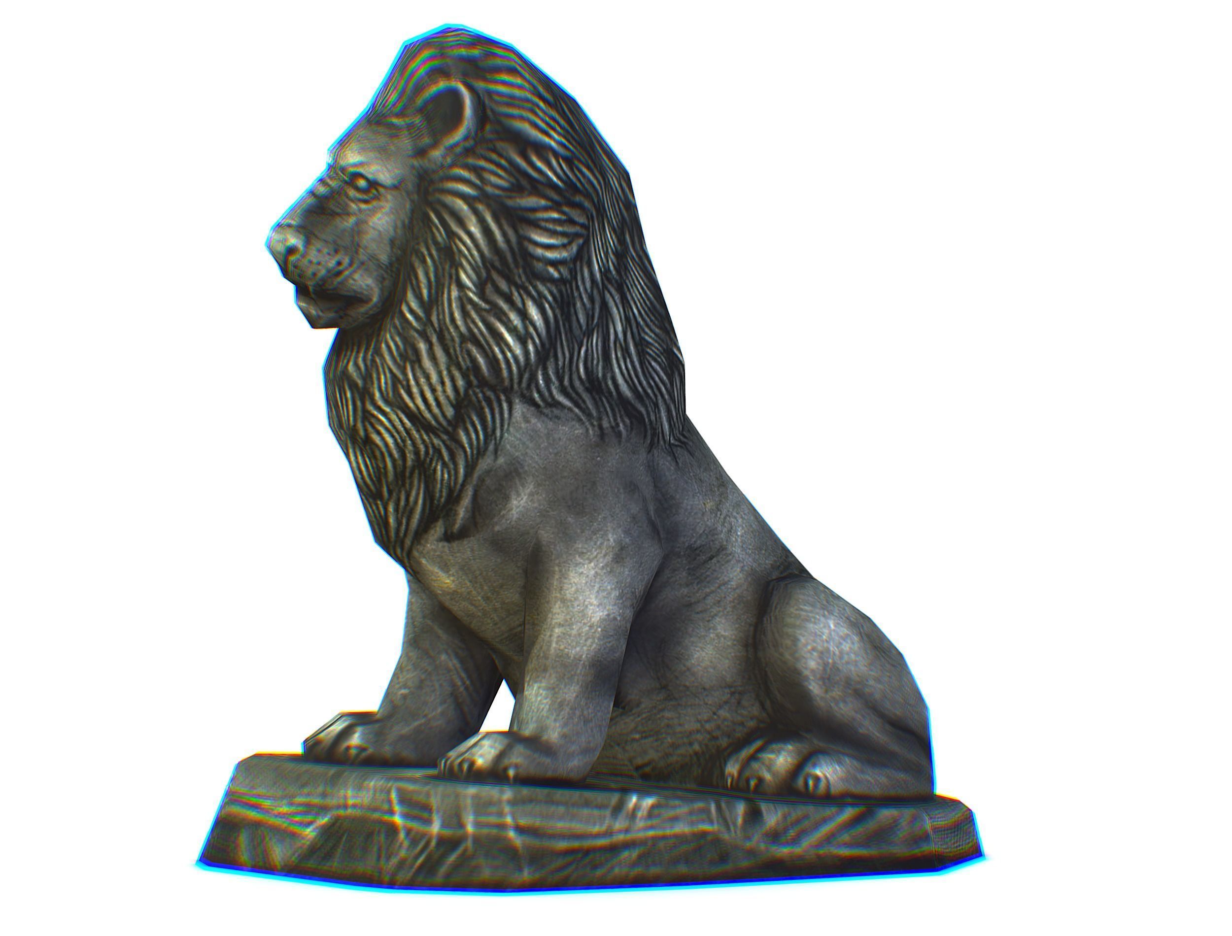 Low Poly 3d Statue Lion Dark Metal Cast Iron Low-poly 3D model_11