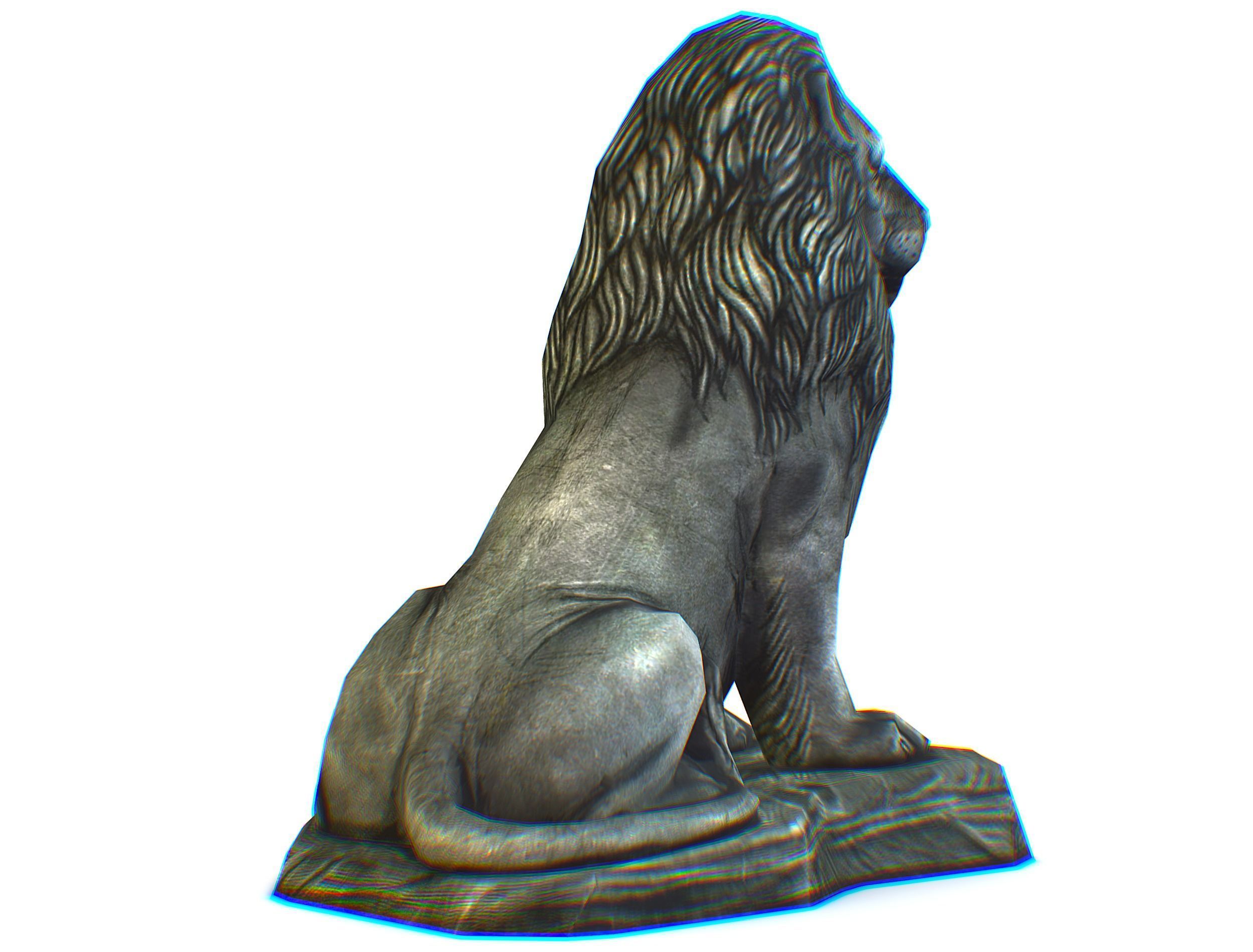 Low Poly 3d Statue Lion Dark Metal Cast Iron Low-poly 3D model_5