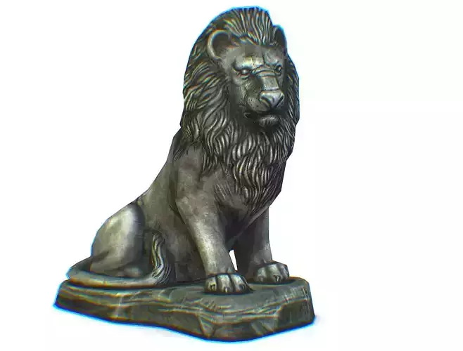 Low Poly 3d Statue Lion Dark Metal Cast Iron Low-poly 3D model