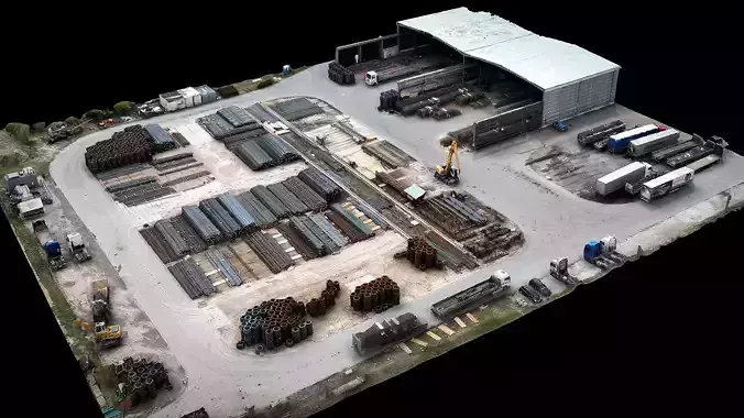 factory steel constructions storage terrain drone scan