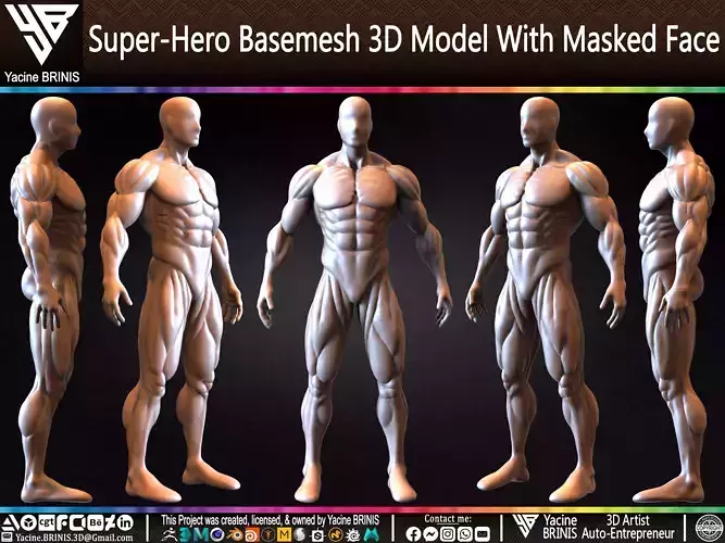 Super-Hero Basemesh 3D Model With Masked Face