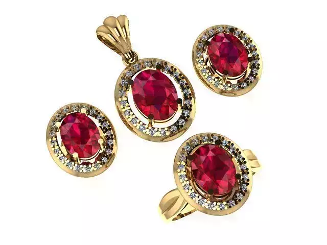 pendant set  ruby and daimond