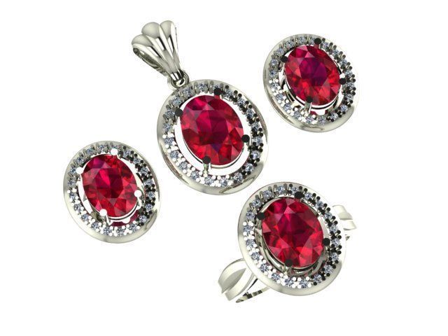 pendant set ruby and daimond 3D print model_1