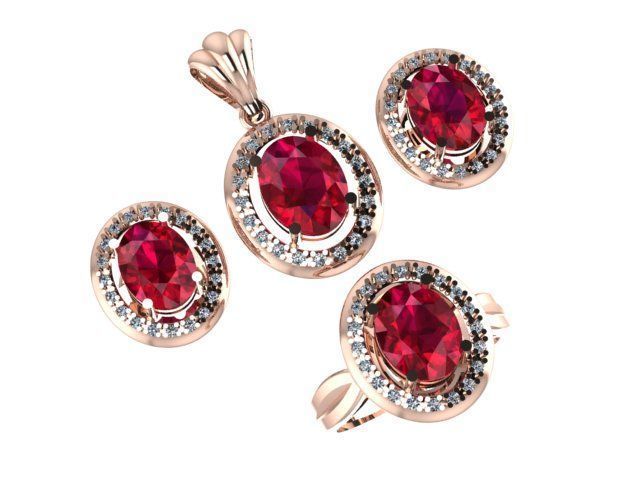 pendant set ruby and daimond 3D print model_2