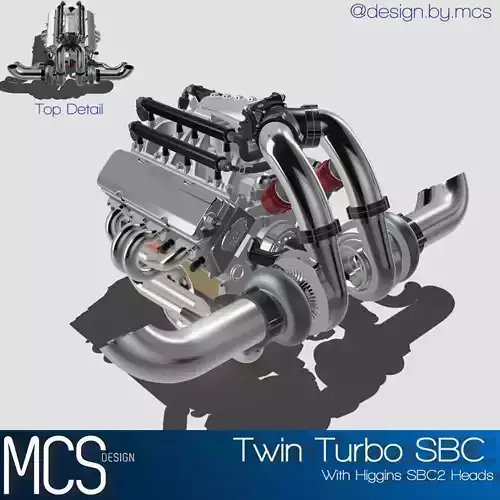 Twin Turbo SBC V8 Complete Scale Model
