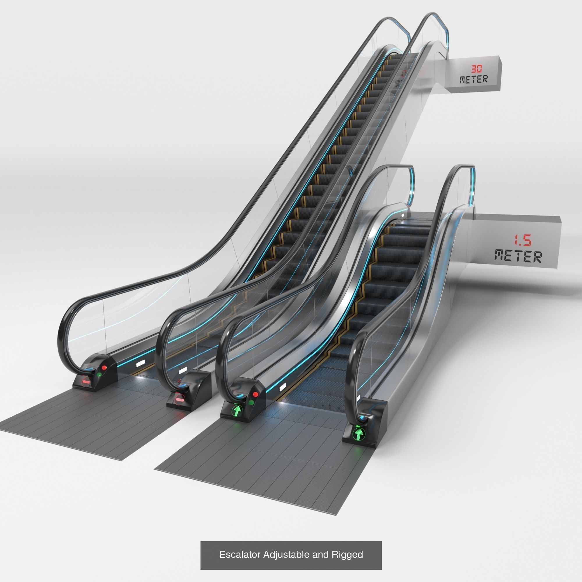 Escalator and Moving Walkway Adjustable and Rigged 3D Model Collection_2