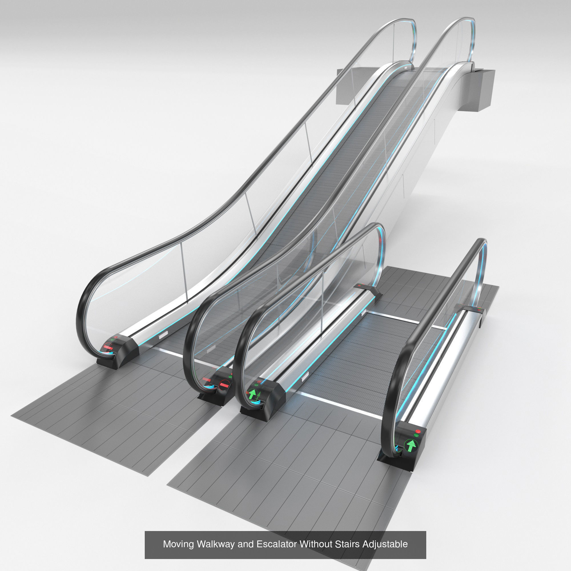 Escalator and Moving Walkway Adjustable and Rigged 3D Model Collection_3