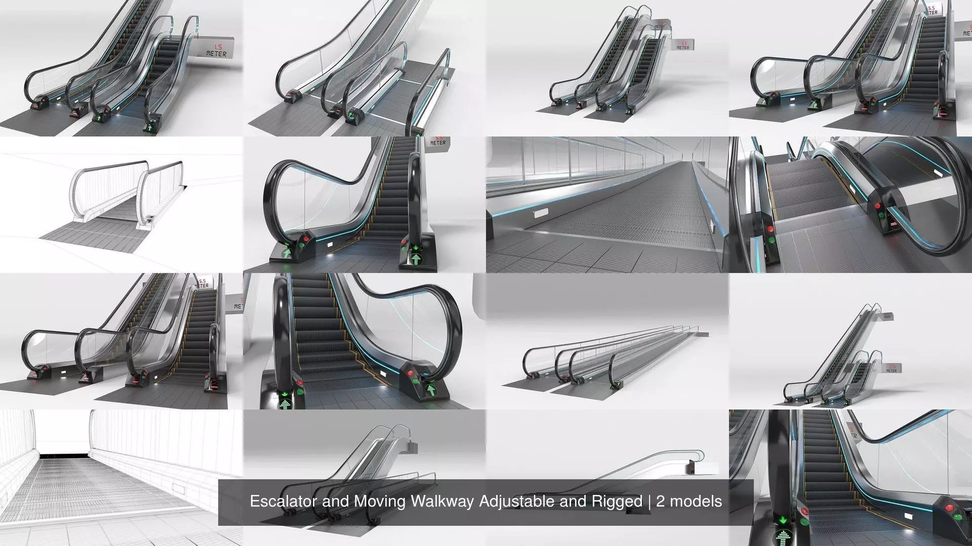 Escalator and Moving Walkway Adjustable and Rigged 3D Model Collection_0