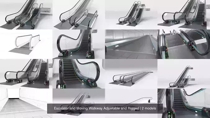 Escalator and Moving Walkway Adjustable and Rigged 3D Model Collection
