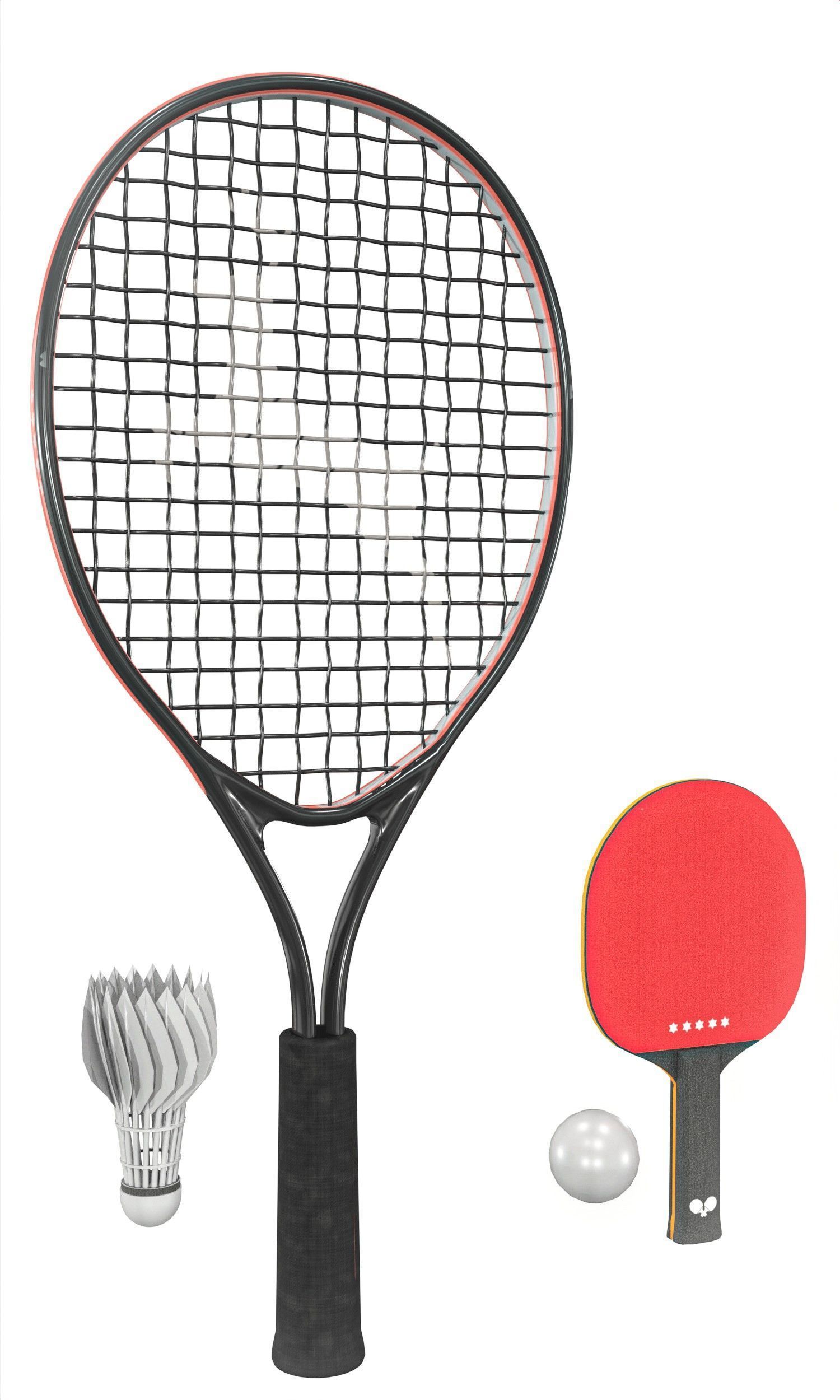 Table Tennis And Badminton Racket Pack Low-poly 3D model_7