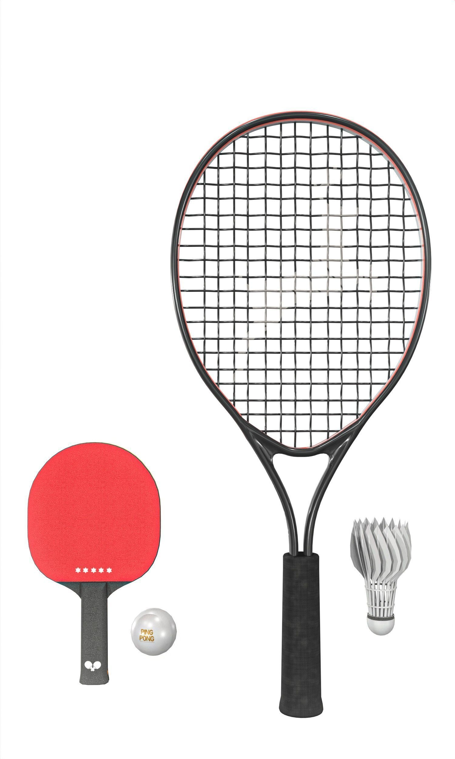Table Tennis And Badminton Racket Pack Low-poly 3D model_3