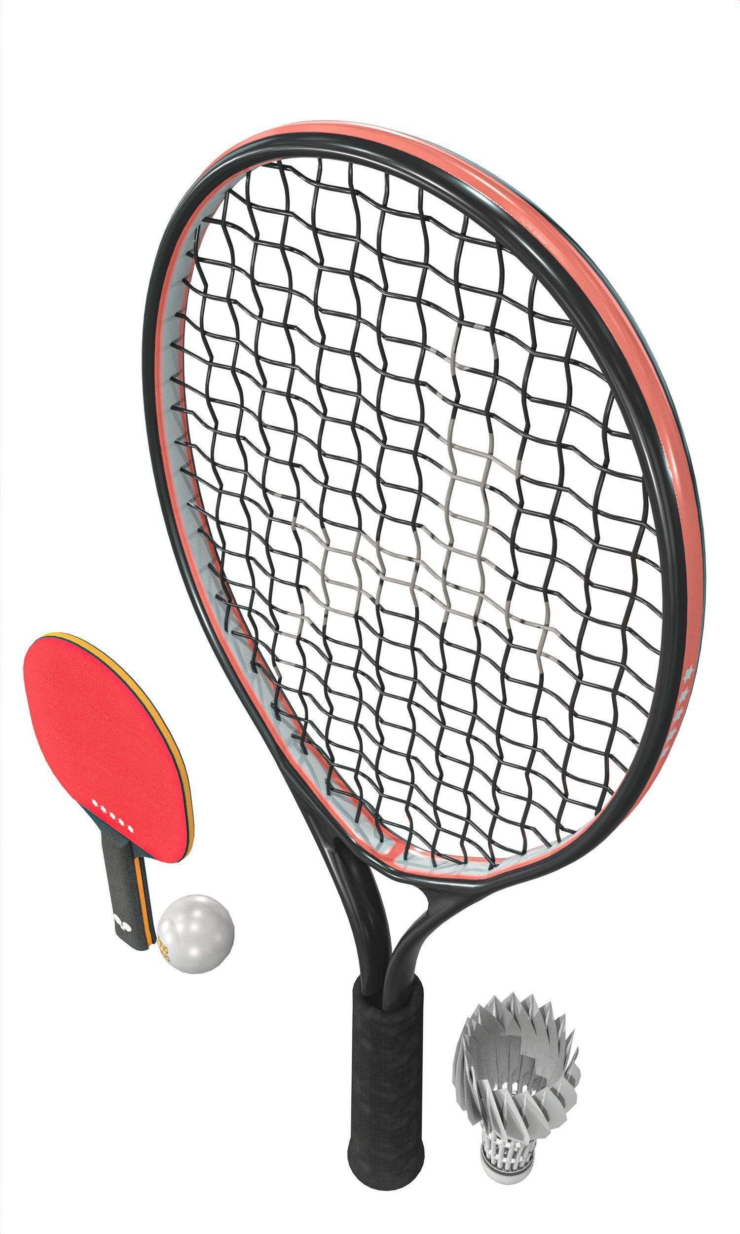Table Tennis And Badminton Racket Pack Low-poly 3D model_6