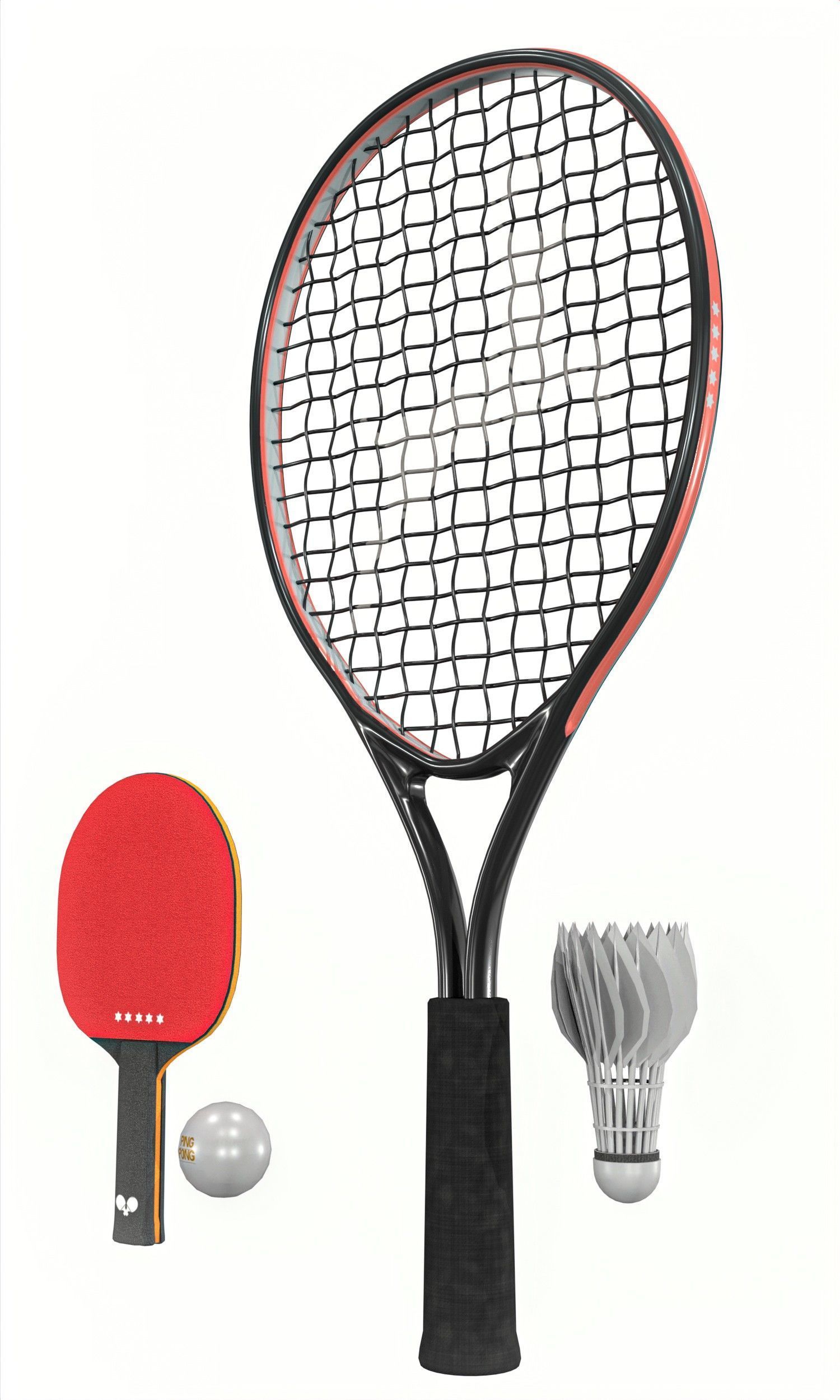Table Tennis And Badminton Racket Pack Low-poly 3D model_5