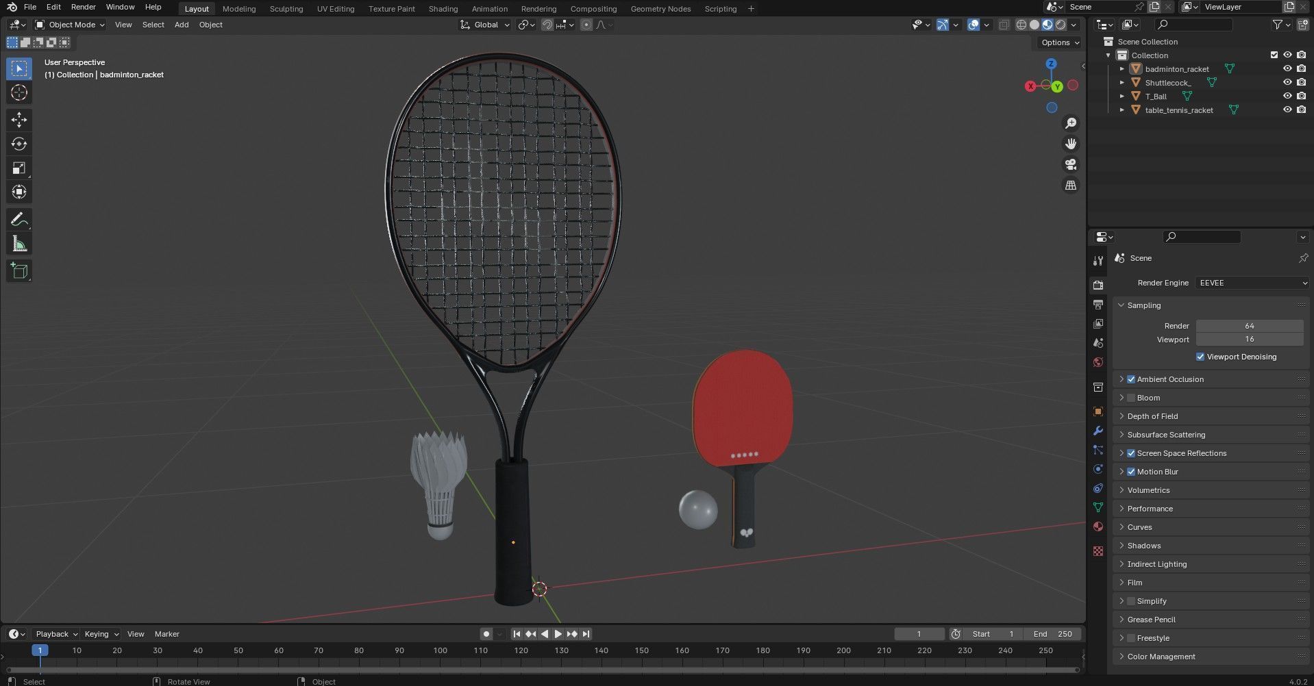 Table Tennis And Badminton Racket Pack Low-poly 3D model_25