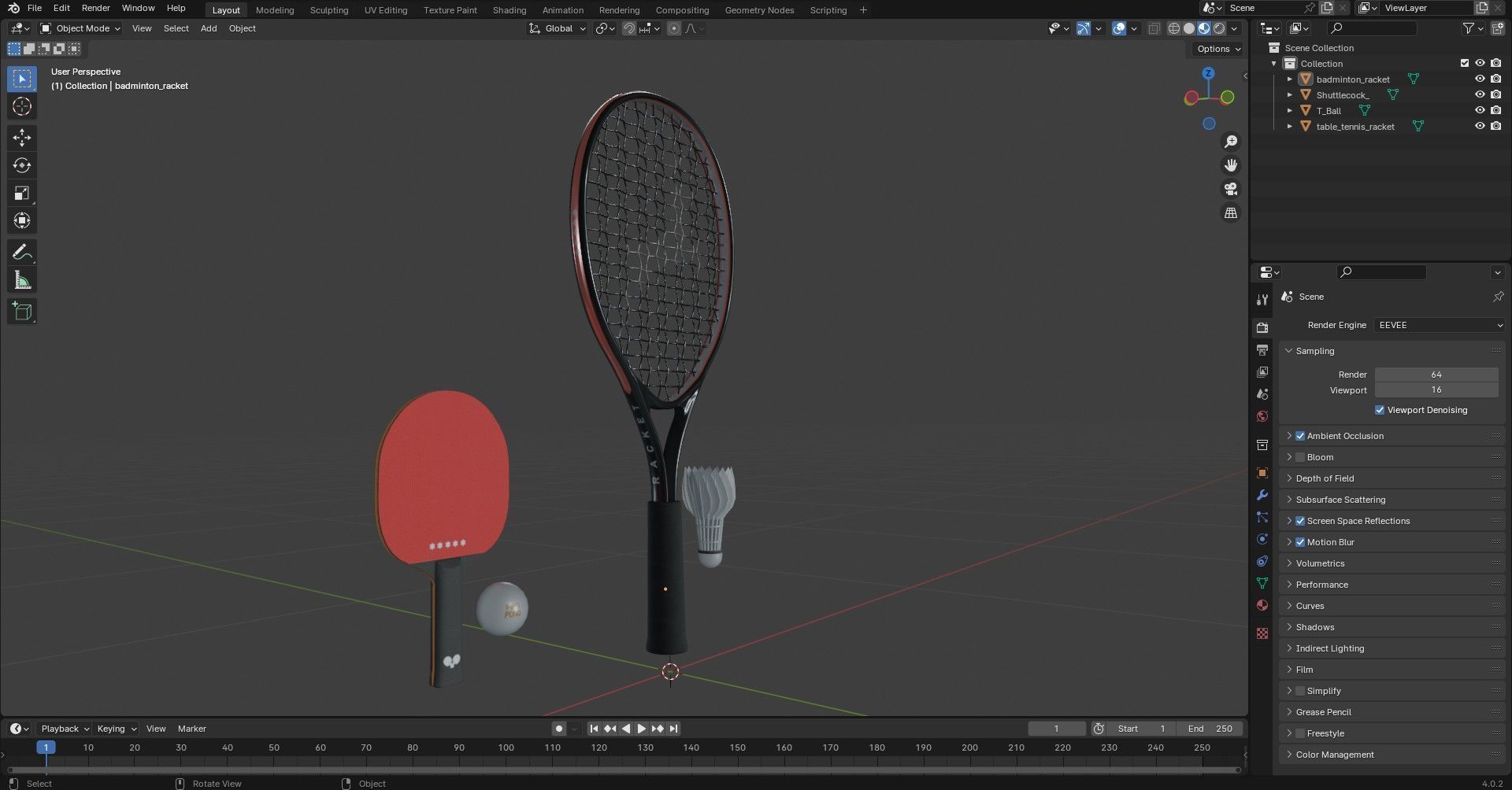 Table Tennis And Badminton Racket Pack Low-poly 3D model_26