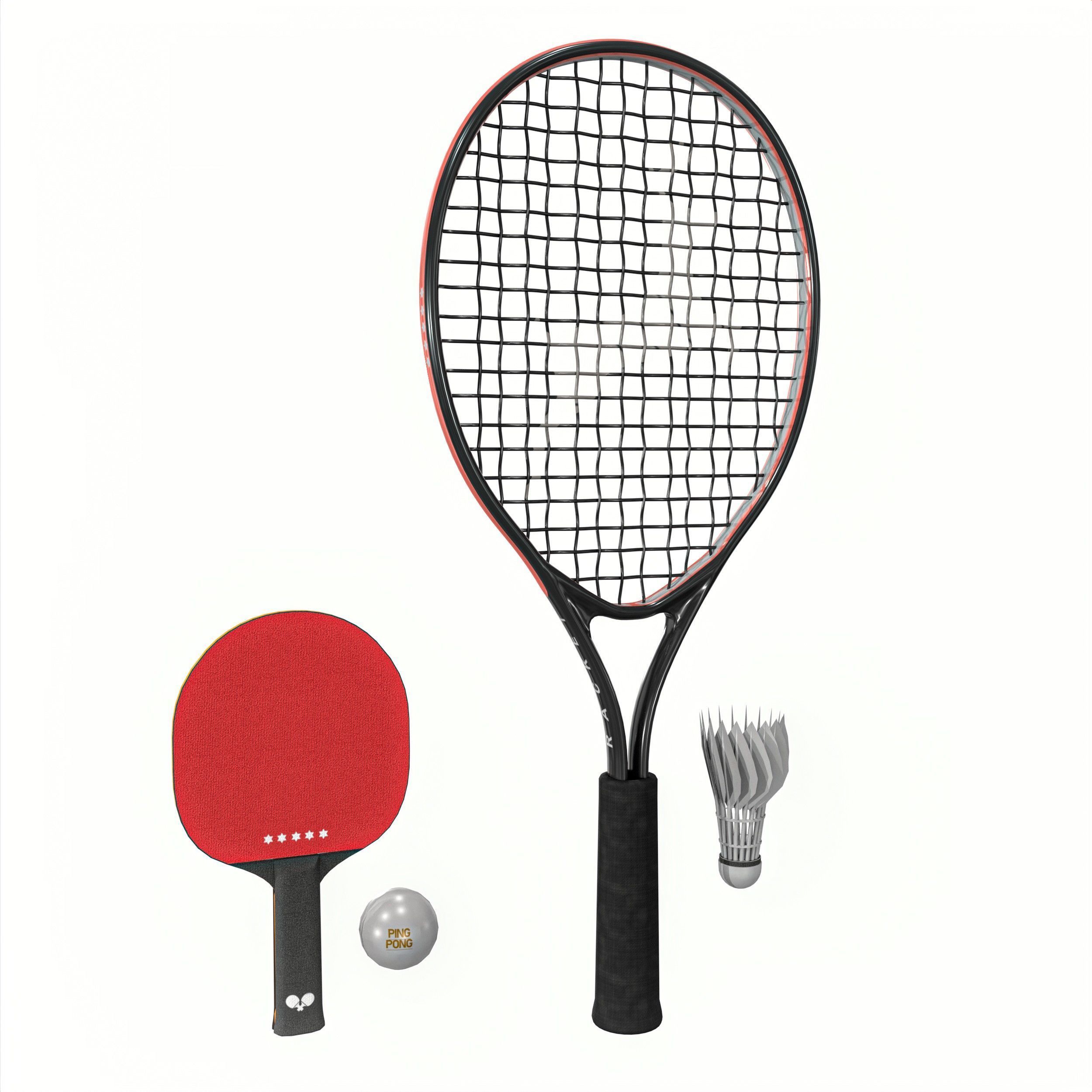 Table Tennis And Badminton Racket Pack Low-poly 3D model_2
