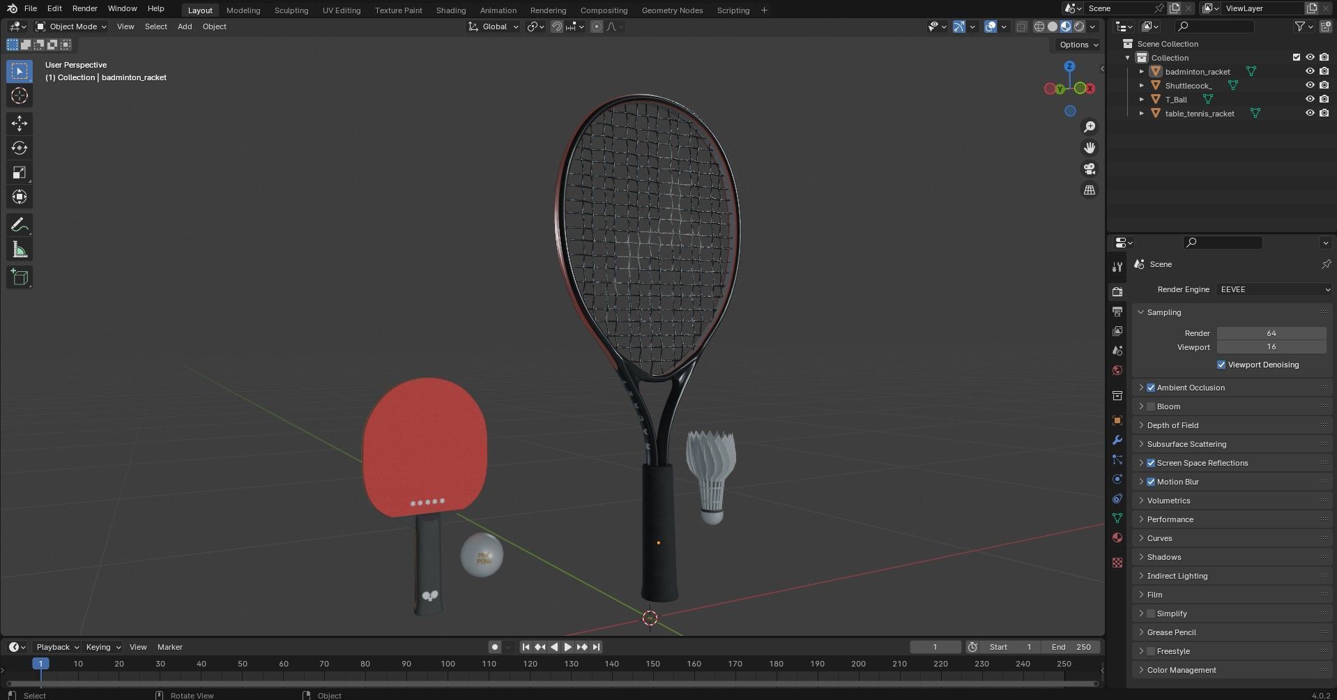 Table Tennis And Badminton Racket Pack Low-poly 3D model_23