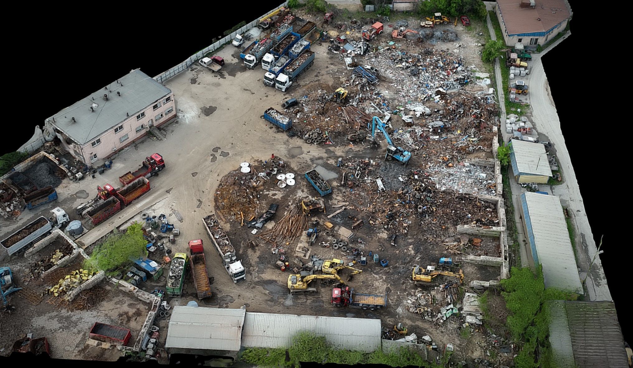 scrapyard wreckage area industrial terrain dronescan Low-poly 3D model_1