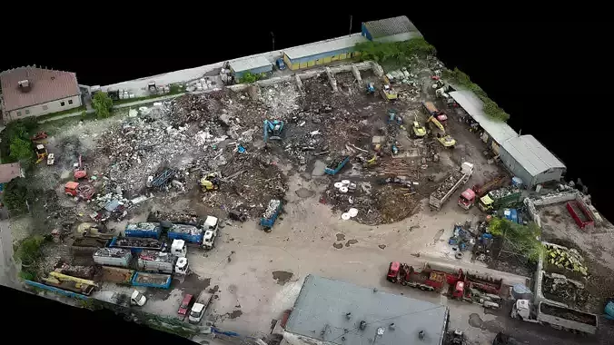 scrapyard wreckage area industrial terrain dronescan