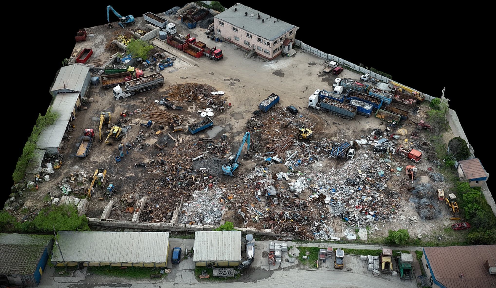 scrapyard wreckage area industrial terrain dronescan Low-poly 3D model_2