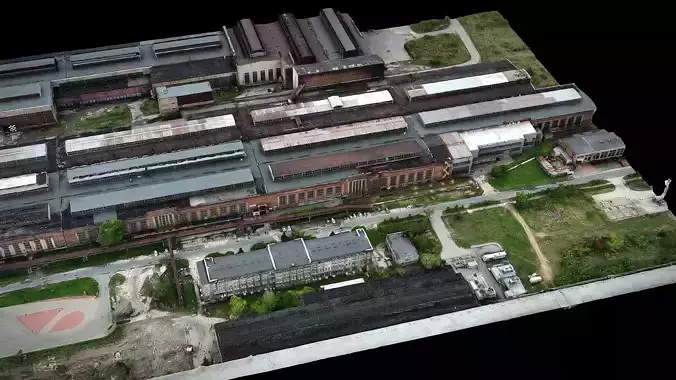 ironworks factory buildings industrial roofs dronescan