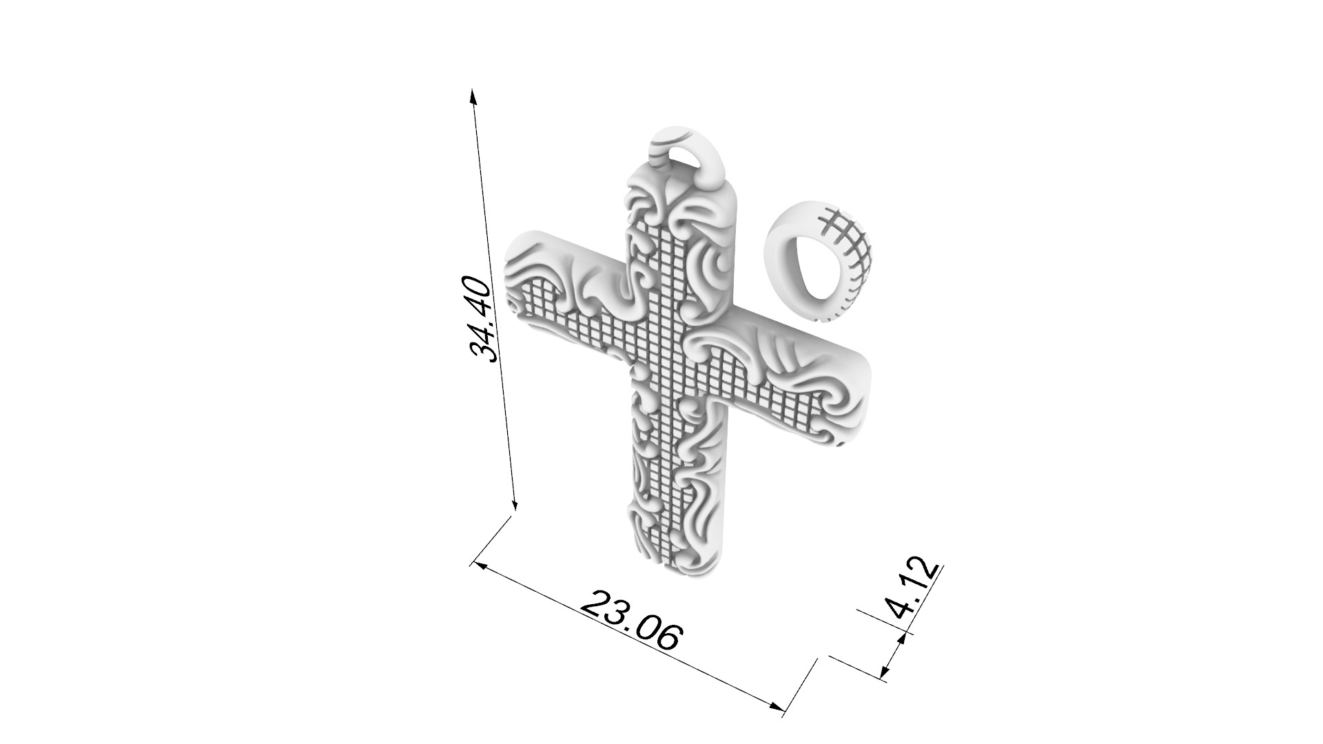 Floral Pattern Cross Pendant JDBCo 3D print model_1