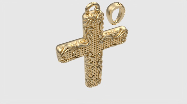 Floral Pattern Cross Pendant JDBCo 3D print model_21