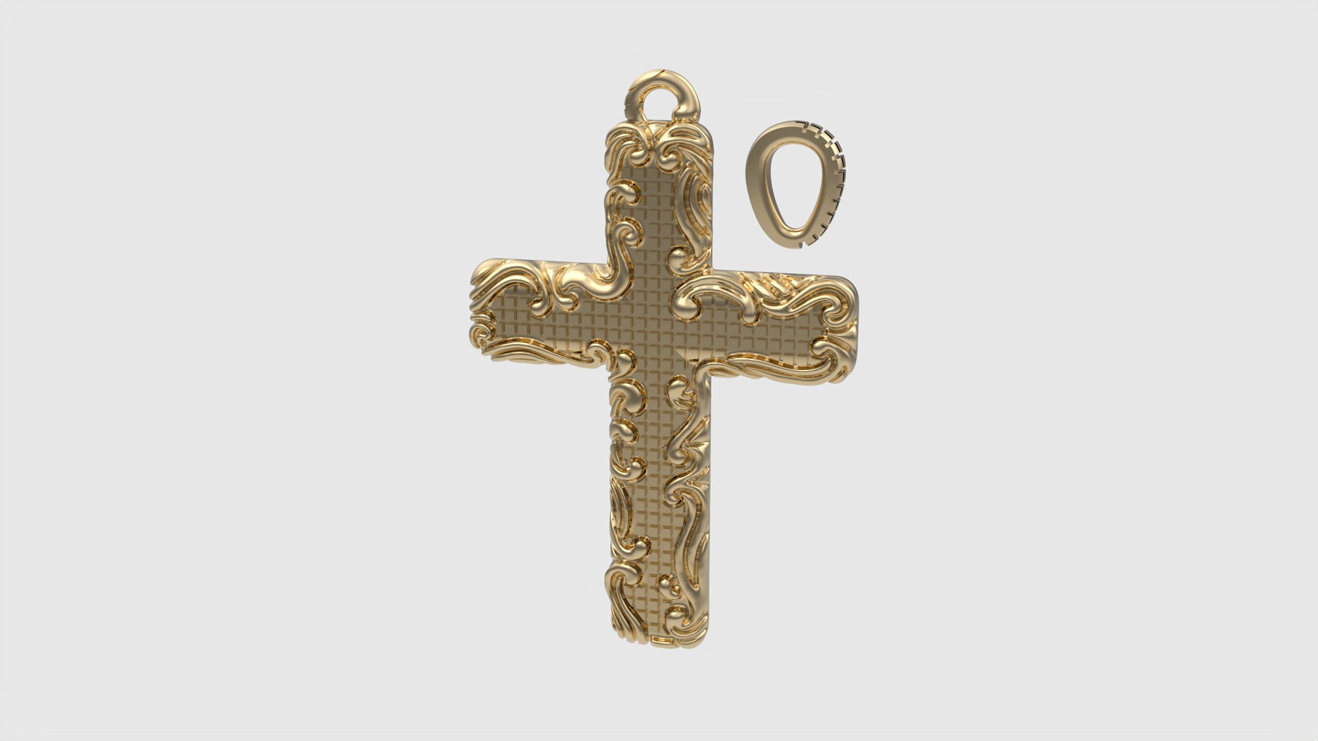 Floral Pattern Cross Pendant JDBCo 3D print model_14