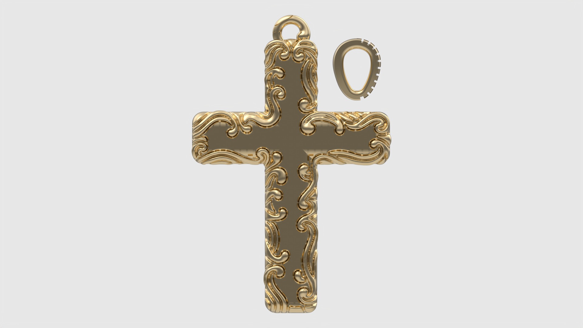 Floral Pattern Cross Pendant JDBCo 3D print model_3