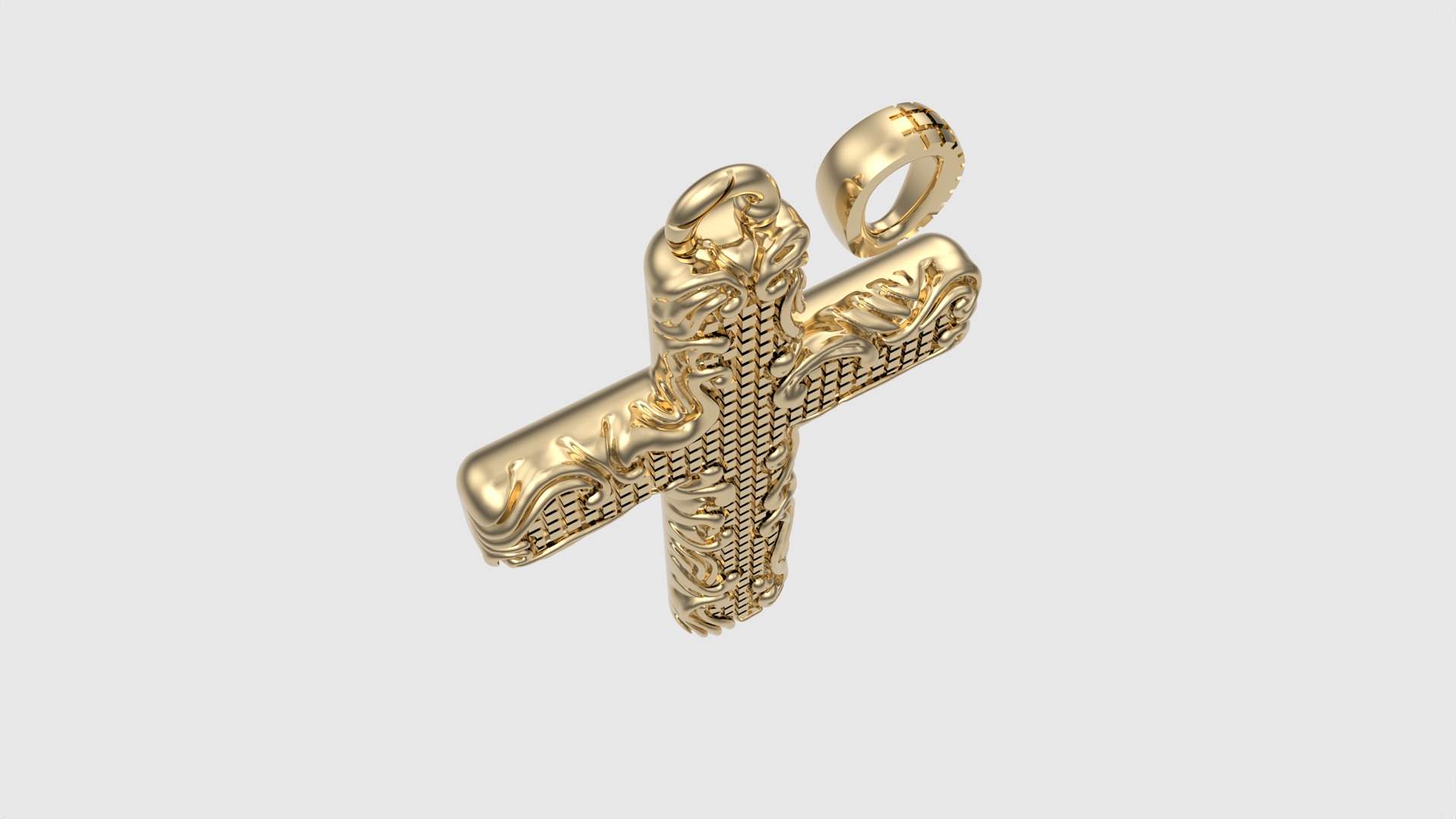 Floral Pattern Cross Pendant JDBCo 3D print model_17