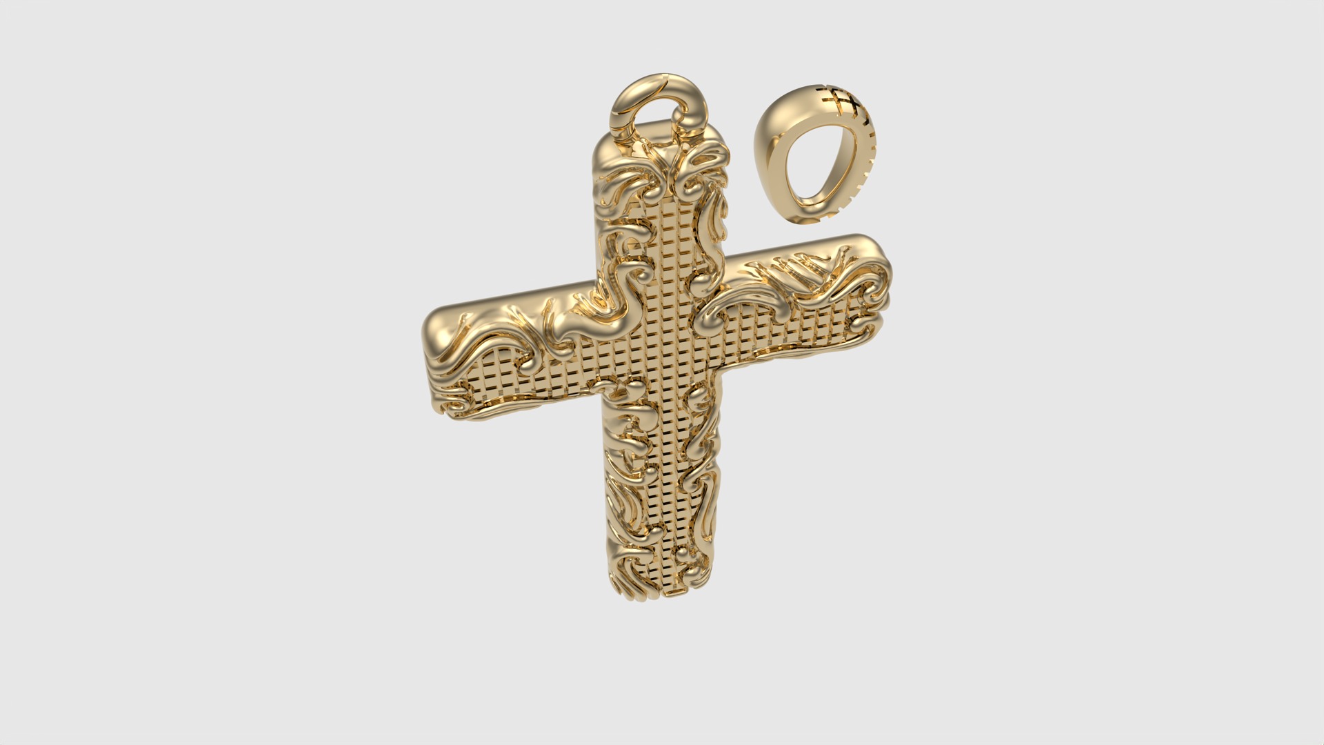 Floral Pattern Cross Pendant JDBCo 3D print model_16