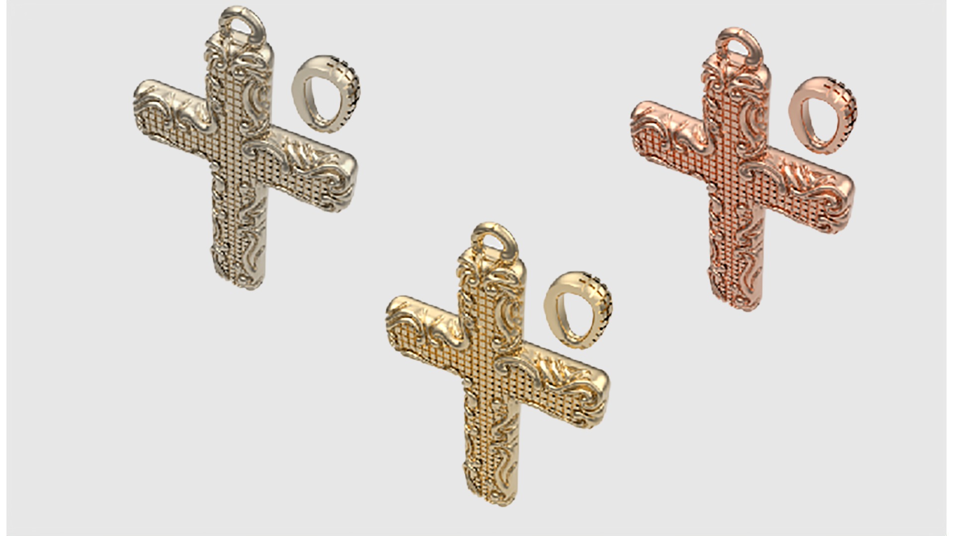 Floral Pattern Cross Pendant JDBCo 3D print model_2