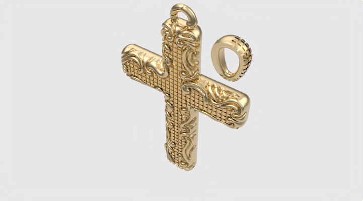 Floral Pattern Cross Pendant JDBCo 3D print model_33